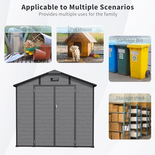 8x10 ft Outdoor Resin Storage Shed with Floor (8 x 10 FT / Dark Grey)