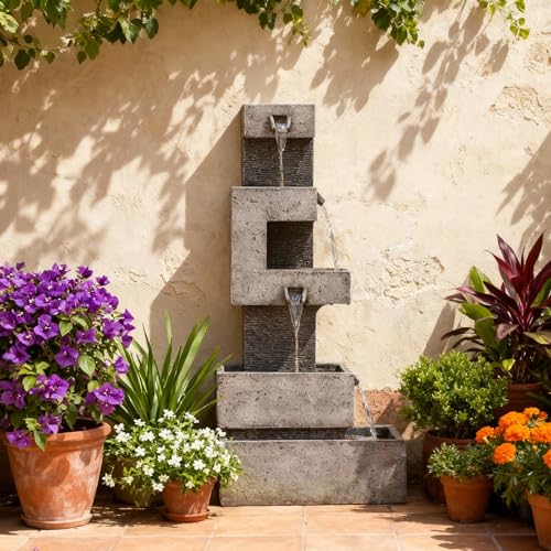 48H Cascading Outdoor Water Fountain with Realistic Rock Texture (48.4H / Gray-3051)