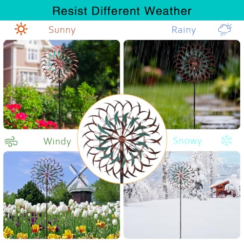 19" Dia Large Wind Spinner Outdoor with 6 Blades (19 Inch(Antique Bronze & Turquoise))