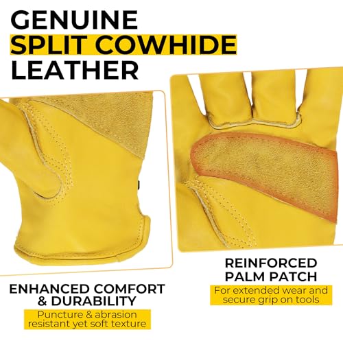 Leather Gardening Gloves (Golden (6 Pairs) / X-Large)
