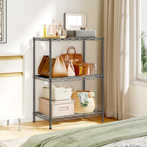 3 Tier Narrow Shelf Adjustable Storage Rack for Closet Bedroom (Black-18”W x 12”D x 35”H)