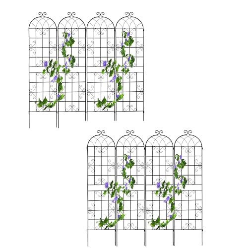 8 Pack Metal Garden Trellis for Climbing Plants (Black D-71"H)