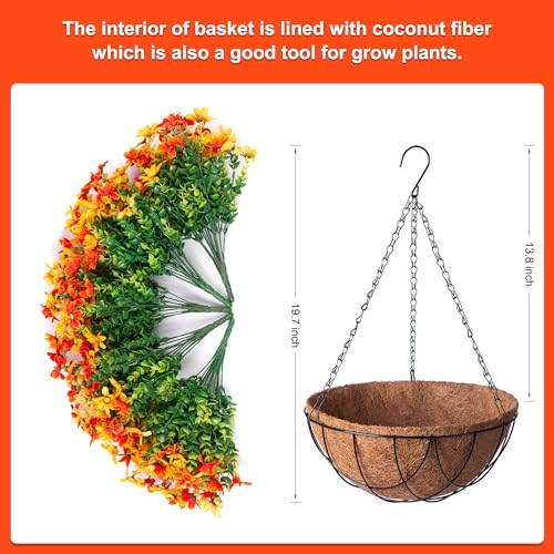 Artificial Fall Mums Flowers with Hanging Basket for Outdoor (Corange)