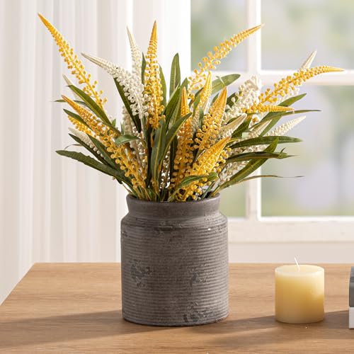 Ceramic Flower Vase 7.5 inch Farmhouse Rustic Vase for Home Decor Handcrafted Pottery Terracotta Vases for Dining Table Decor Fireplace Living Room Bathroom Wedding Centerpiece (01-m-dark Gray)