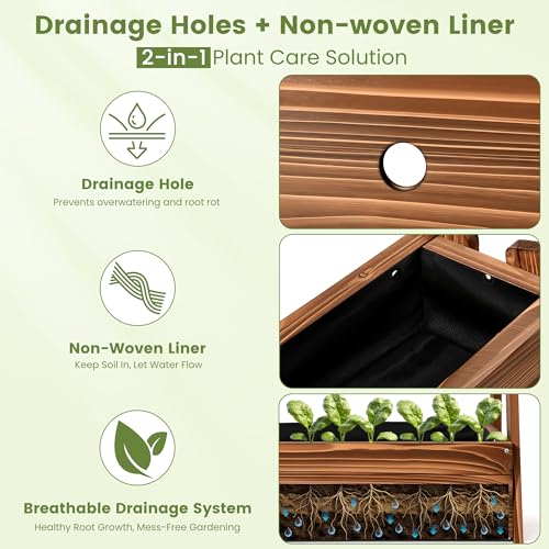 36" 2 Tier Freestanding Elevated Wooden Raised Garden Bed (36" H Garden Bed-carbonized Wood Color)