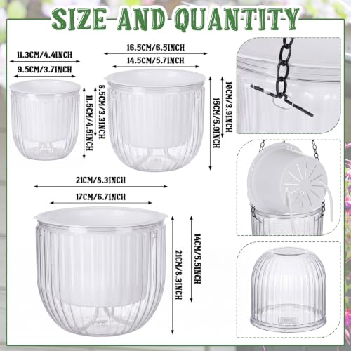 3 Pcs 8.3' 6.5'' 4.5'' Hanging Self Watering Pot for Indoor Plant (Clear / 6.9'' 6.5'' 4.5'')