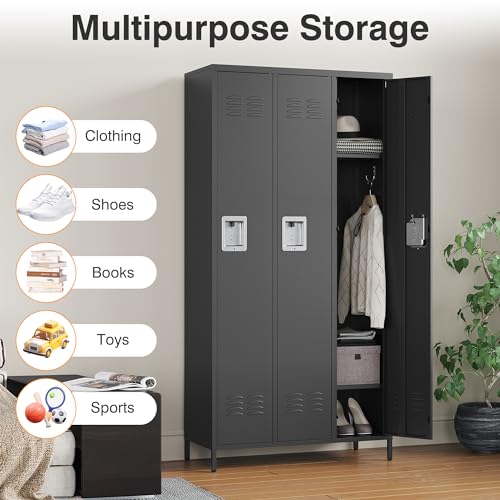 Metal Lockers for Employees (3 Door / Black)