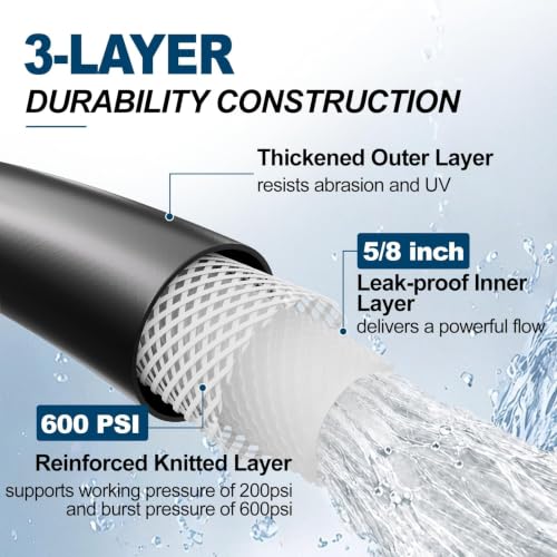 Garden Water Hose 100 ft x 5 (Black / 100 FT)