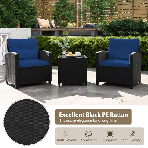 3 Piece Patio Furniture Set (Black-navy)