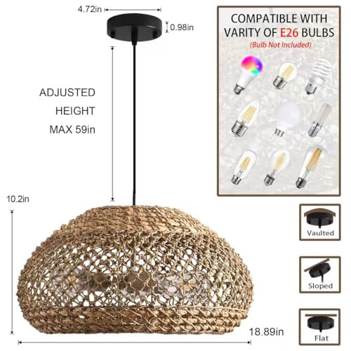 18.89" Boho Large Rattan Chandelier 3 (3-Light 18.89 inch)