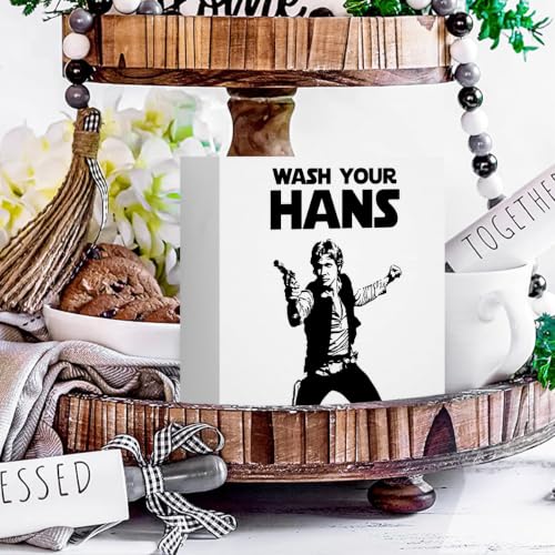 Funny Bathroom Decor Wash Your Hans Wooden Box Sign 5 x 5 Inches (White 1616 / Wooden box（5.1 x 5.1 inches）)