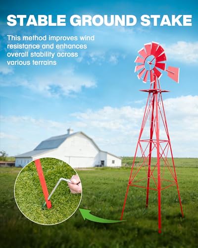8FT Windmill for Yard Garden Decoration with Weather Vanes