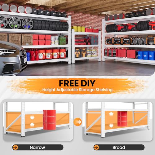 71.3” Wide Heavy Duty Metal Garage Shelving (White / 71"Wx24"Dx70"H)