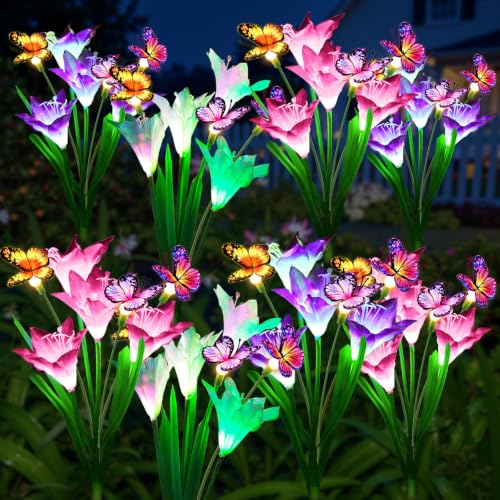 Solar Lights Outdoor Garden Decor 8 Pack (8 Pack / Lily & Butterfly)