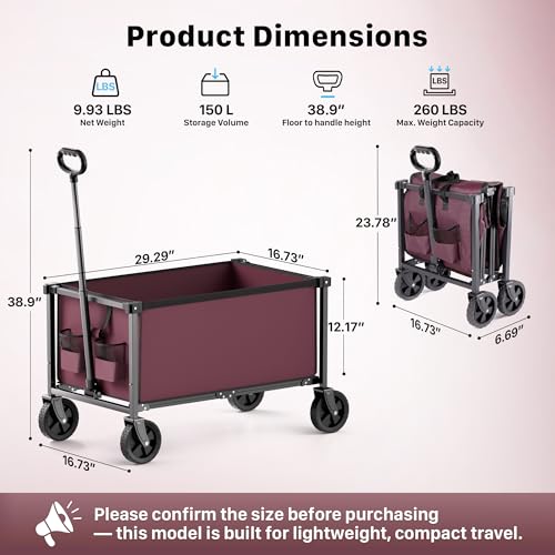 29.3" Collapsible Wagon Cart (Winered / 150L)
