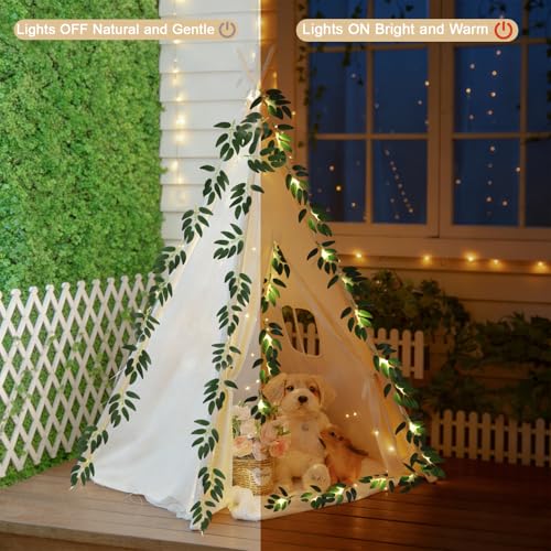 Faux Willow Leaves String Lights 2Pcs 7.5FT 20LED Battery Operated (Green Light Willow)