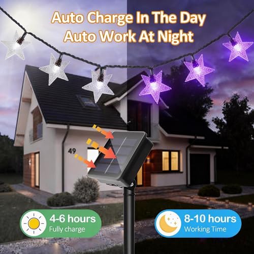 Twinkle Solar Star String Lights Outdoor Waterproof 39FT (Purple)