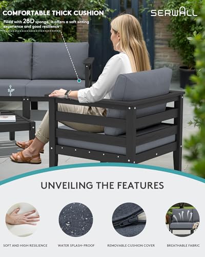 HDPE Patio Furniture Set (Black/Grey / 8 Pieces)