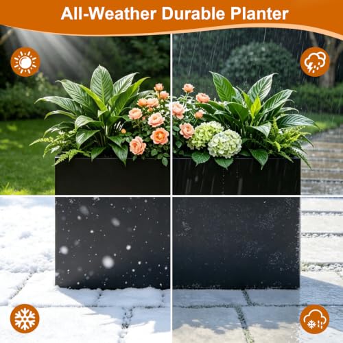 Tall Metal Planter 38" L x 12" W x 30" H (Black / 38”L x 12”W x 30”H)