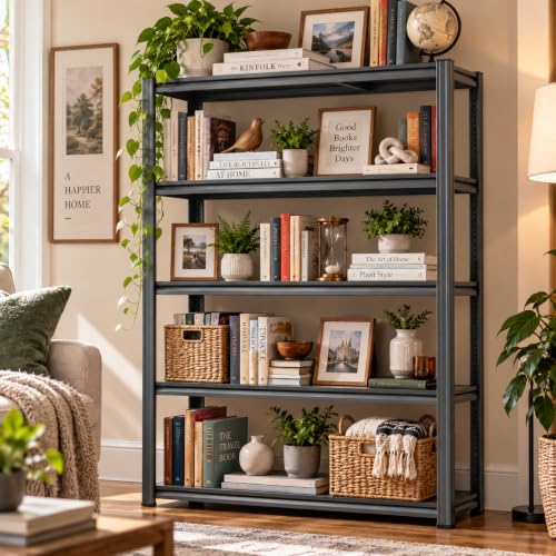 Heavy Duty Metal Bookshelf Adjustable 5 Tier Book Shelf with Bolt (5Tier 72"H×39.4"W×13.8"D)