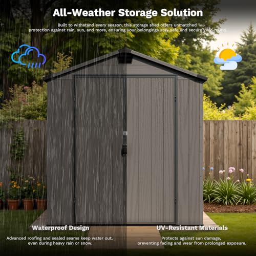 Outdoor Plastic Storage Shed 6x6 FT (Dark Grey / 6x6)