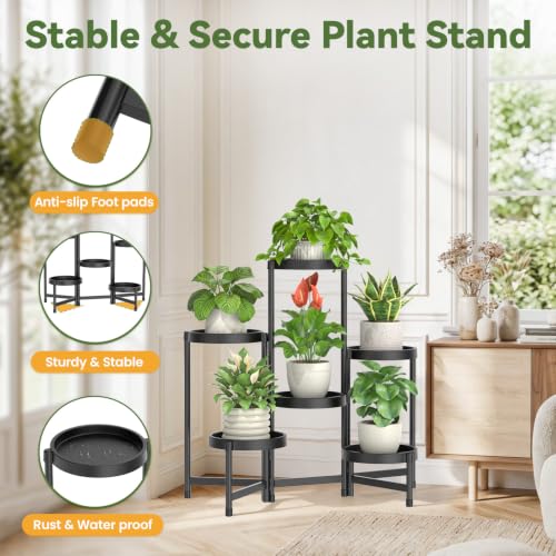 Plant Stand Indoor Outdoor Tall With Grow Lights (Black with Light / 6 Tier)