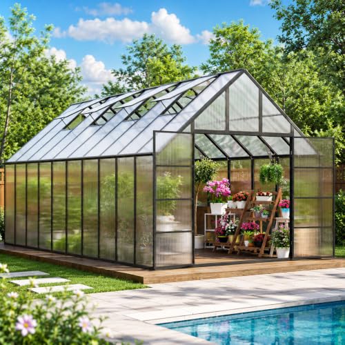 20x10x10 FT Polycarbonate Greenhouse with 4 Roof Vents (20x10x10 FT)