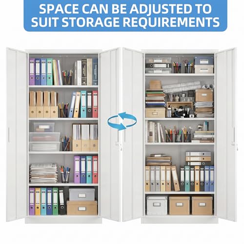 71 Inch Lockable Metal Storage Cabinet (White / 15.75"D x 31.50"W x 70.87"H)