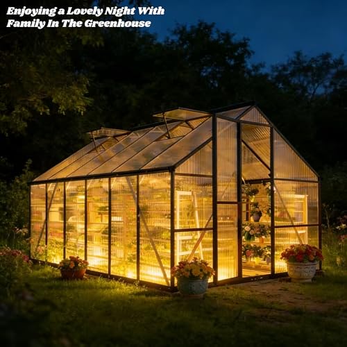 8x12 FT Outdoor Greenhouse with Roof Vent (Dark Gray / 8×12FT)