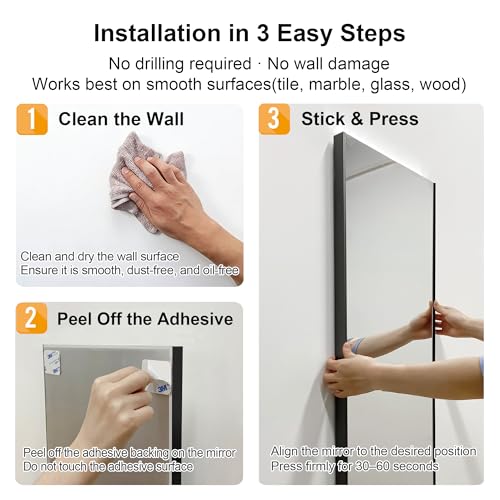 No-Nail Self-Adhesive Wall NanoMirror, 16 x 55 in, Black (Black / 55"L x 16"W)