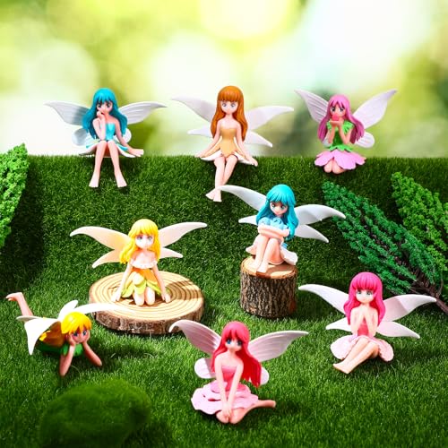 8 Pcs Fairy Figurines Miniature Fairies Core Selection Garden Set (3.38*2.0 inch)