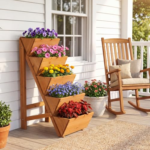 5 Tier Wooden Vertical Raised Garden Bed with Legs Set 2 (21'' x 12'' x 30'')