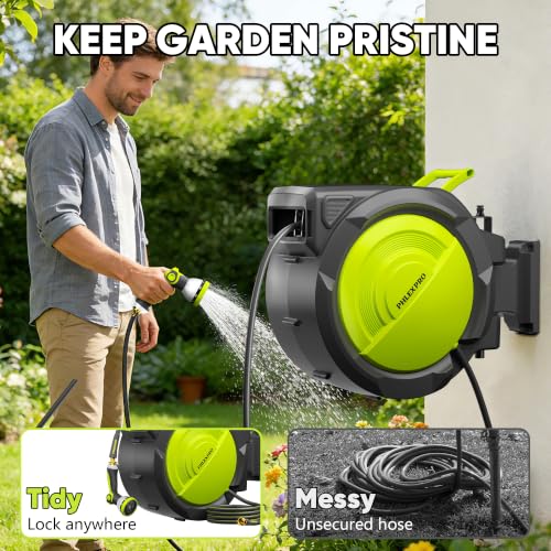75 FT 5 8" Retractable Garden Hose Reel (Upgrade-green / 75FT-5/8")