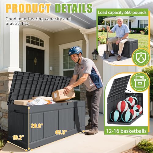 Outdoor Storage Box 82 Gallon Storage Bin with Lid for Patio Furniture (Gray / 82 Gallon)