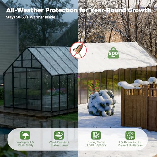 36x10x10 FT Polycarbonate Greenhouse with 8 Roof Vents (36x10x10 FT)