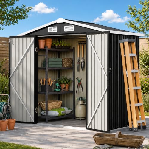 6x4FT Outdoor Storage Shed Black (Dark Black / 6' x 4')