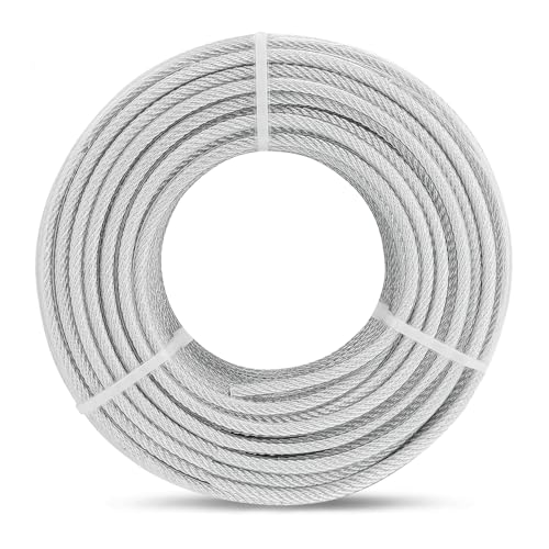 3/16" Cable, 50 ft PVC Coated Steel Cable with 7×7 Strand Core (50 Ft)