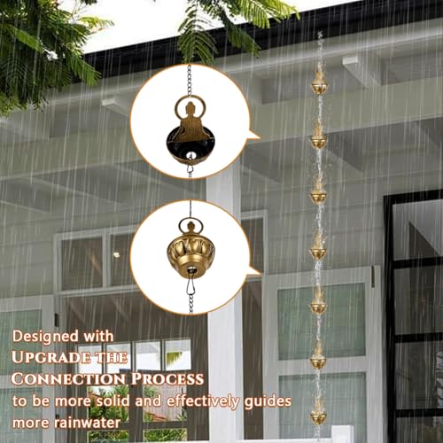10.2ft Rain Chains for Outside Gutters (Brass-Buddha)