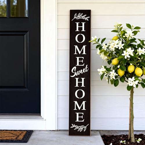 Farmhouse Wooden Welcome Sign Stand for Front Door (Black Board / 7.8" x 47.2" / Home Sweet Home)