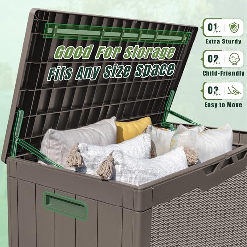 100 Gallon Resin Deck Box Large Outdoor Storage with Cushions for Patio Furniture (Brown / 100 Gallon)