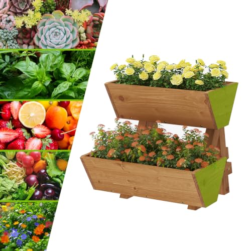 Vertical Garden Planter 2 tier Raised Garden Bed Tiered Wood Planter Box (Brown / 2-Tier-Small)
