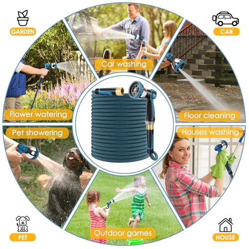 Non Expandable Garden Hose 100 FT (Blue / 100ft)