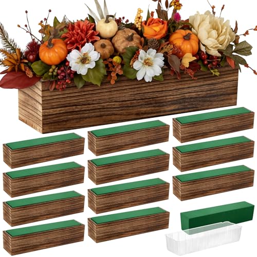 12 Set Wood Rectangle Boxes 16x4 Inch Rustic Planter with Liner (16x4 Inch)