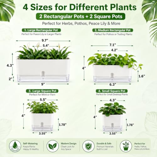 Self Watering Plant Pots for Indoor Plants 7 inch (8 Count)