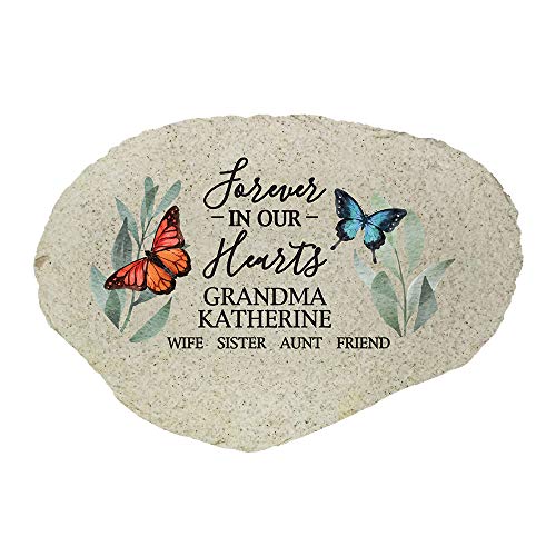 Flowers and Butterflies Forever in Our Hearts Personalized Memorial Garden Stone (Flowers & Butterflies / Large)