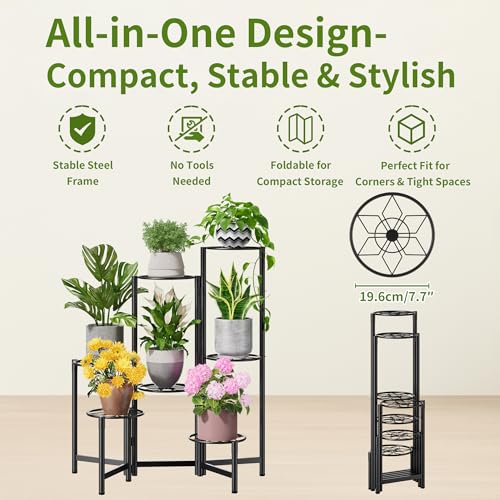 7 Tier Metal Patio Plant Stand Outdoor (BlackDiamond / 7-tiers)