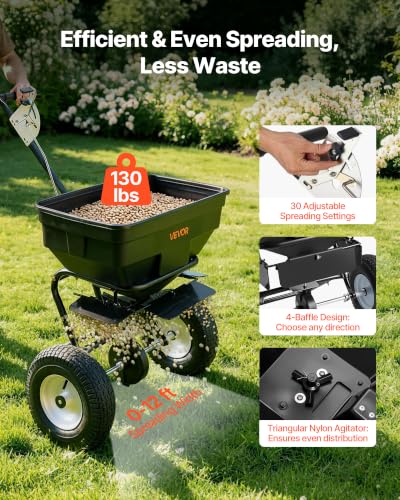 Broadcast Spreader 130 lbs Capacity Hopper Walk (130LB / Black)