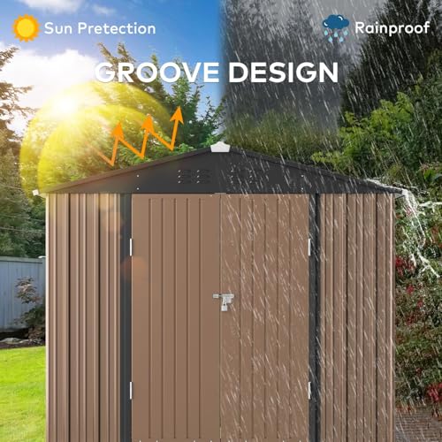 8 x 6 FT Outdoor Storage Shed (Brown / 8' x 6' FT/Peaked-roof)