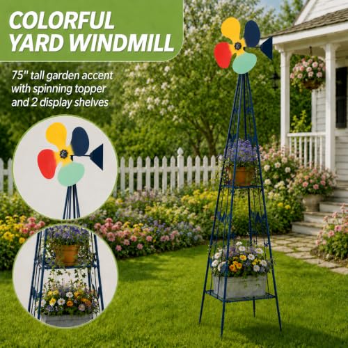 6FT Windmill for Yard Garden Decoration (Dark Blue)