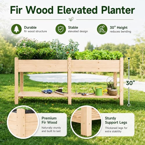 72 in Raised Garden Beds Outdoor Fir Wood Planters for Outdoor Plants (Natural / W72X D23.5X H30in)